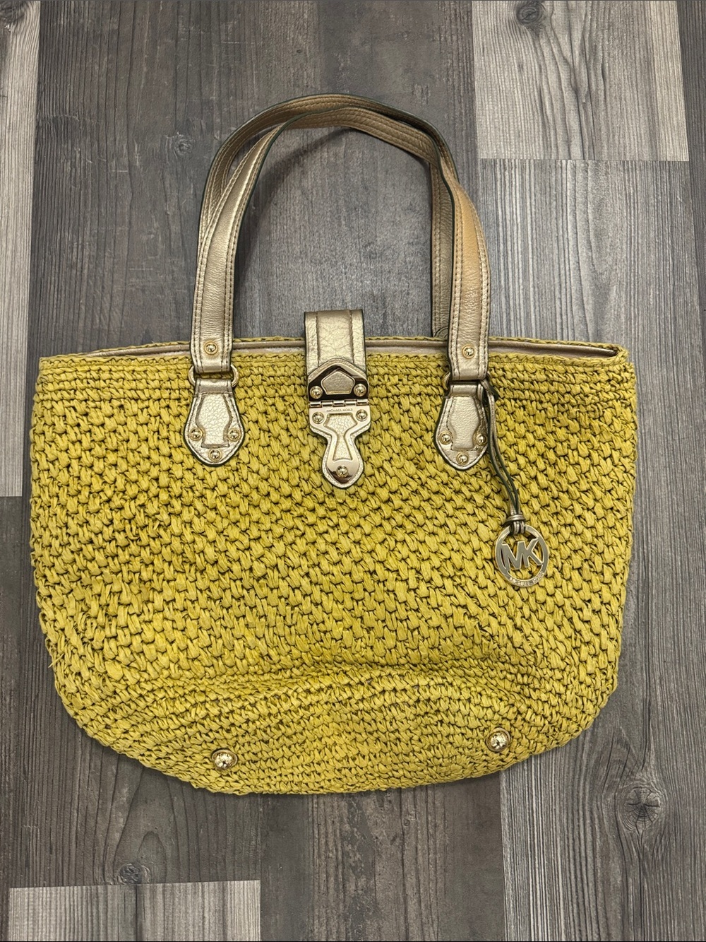 Michael Kors Mustard Woven Tote with Gold Accents
